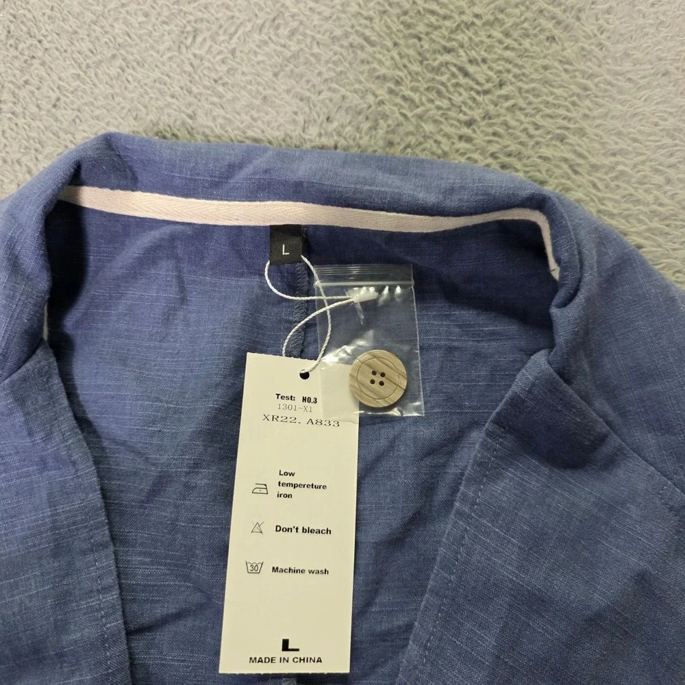 Unbranded Mens Large Blazer Blue Linen Blend Embroidered Patch Pockets XR22.A833